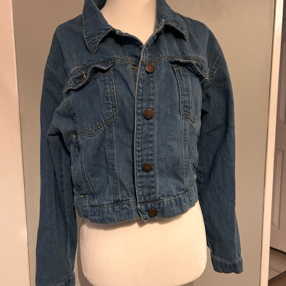 Set of two - denim jacket and burgundy vertical ribbed dress. Both size large. - Picture 3 of 4